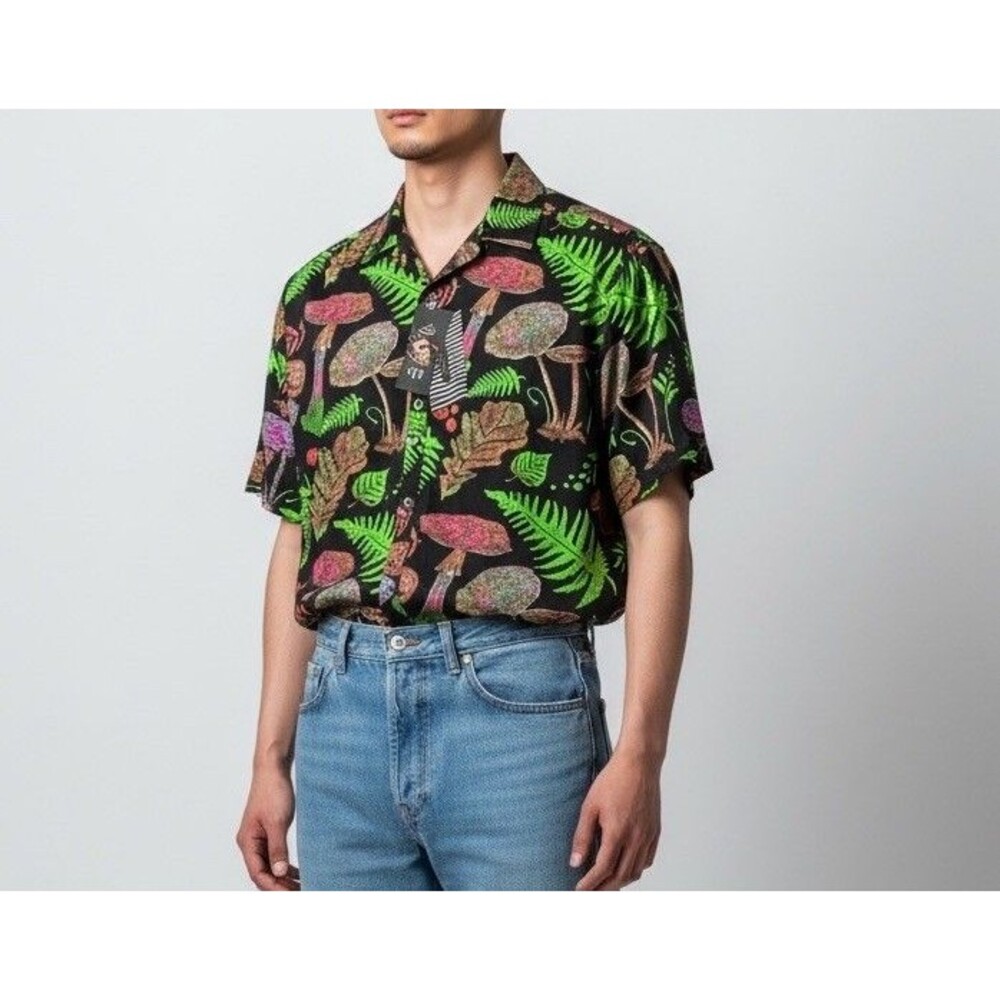 Cactus Man Ricky Singh Multi Colored Mushroom & Fern Button Up Size Small